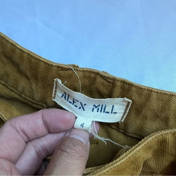 ALEX MILL mustard yellow high rise straight wide leg cropped denim jeans pants - Picture 5 of 6